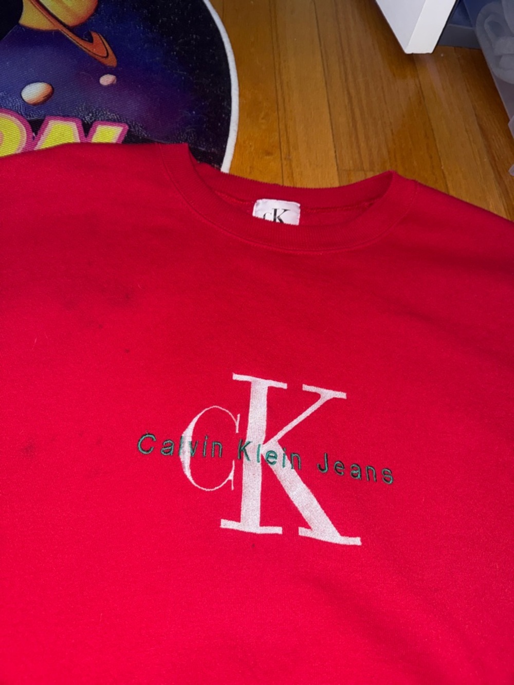 Calvin Klein Jeans Bright Red Crewneck Sweatshirt with White CK Logo
